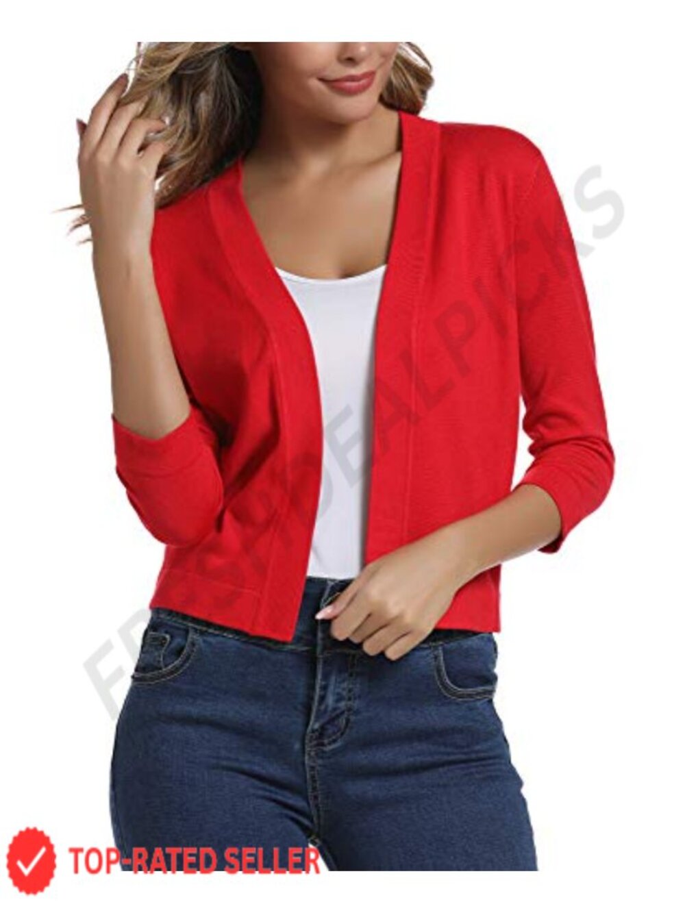 Women's 3/4 Sleeve Cropped Cardigan Shrug Open Front Lightweight